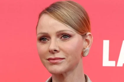 Princess Charlene Rocks Gold Suit and Sleek Side-Part at Michelin Gala