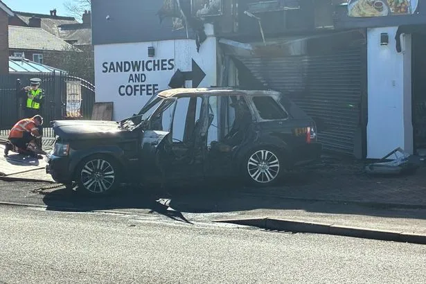 Range Rover Crash Ignites Fire at Wednesbury Cafe